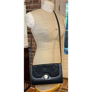 Whiting & Davis Black Metal Mesh Shoulder Strap/Clutch Crossbody Bag